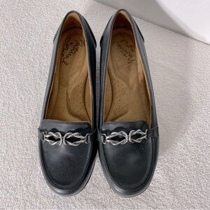 Natural Soul Black Faux Leather Slip On Loafers Flats 8.5W